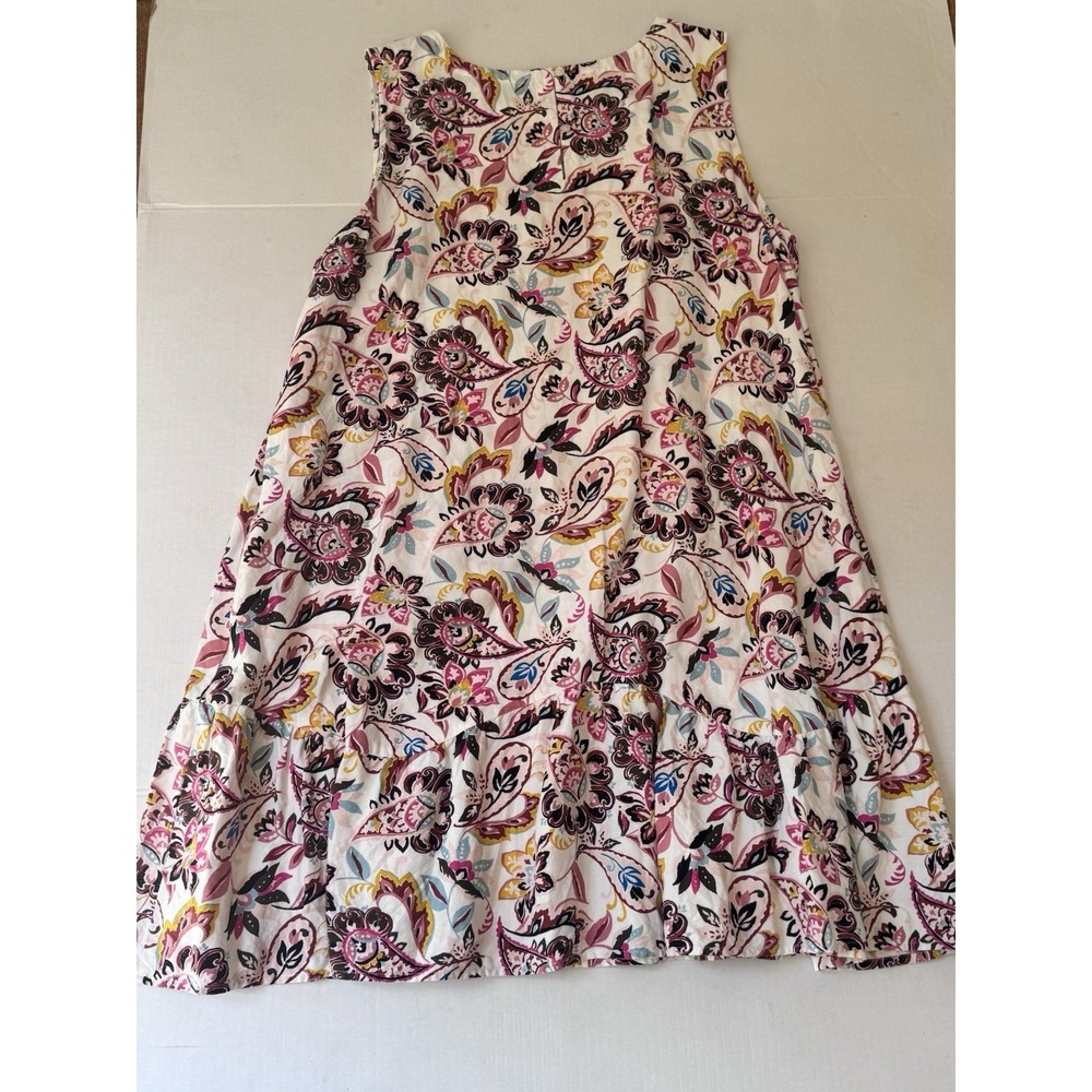 LOFT Womens Paisley Floral Linen Blend Tiered Shift Dress Pink White Size 22
